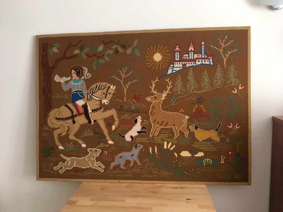 ORIGINAL - Quadro e tapete Arraiolos - caçada