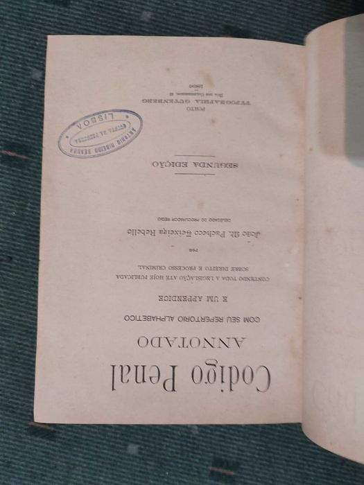 Codigo Penal Annotado por João M. Pacheco Teixeira Rebello, 1896