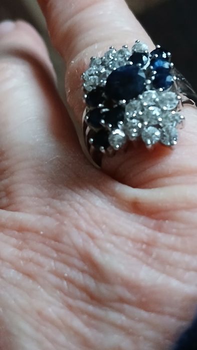 Pierścionek srebro 925 szafiry i cyrkonie rozmiar  14