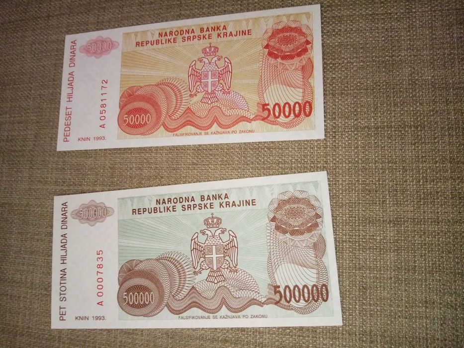 SERVIA 2 Notas Novas Não Circuladas de 1993 Conforme as fotos