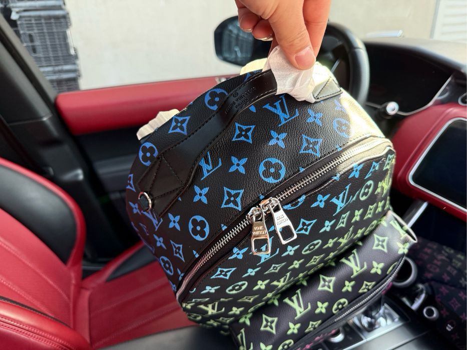 Рюкзак Louis Vuitton мужской черный цветной портфель ранец кожаный