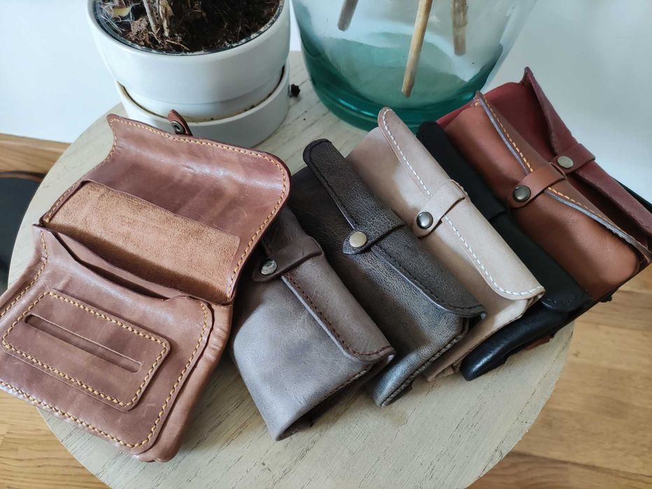 Bolsa em pele / couro para tabaco de enrolar - feito á mão