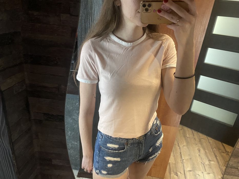 Crop top H&M, krótki tshirt, koszulka, różowa