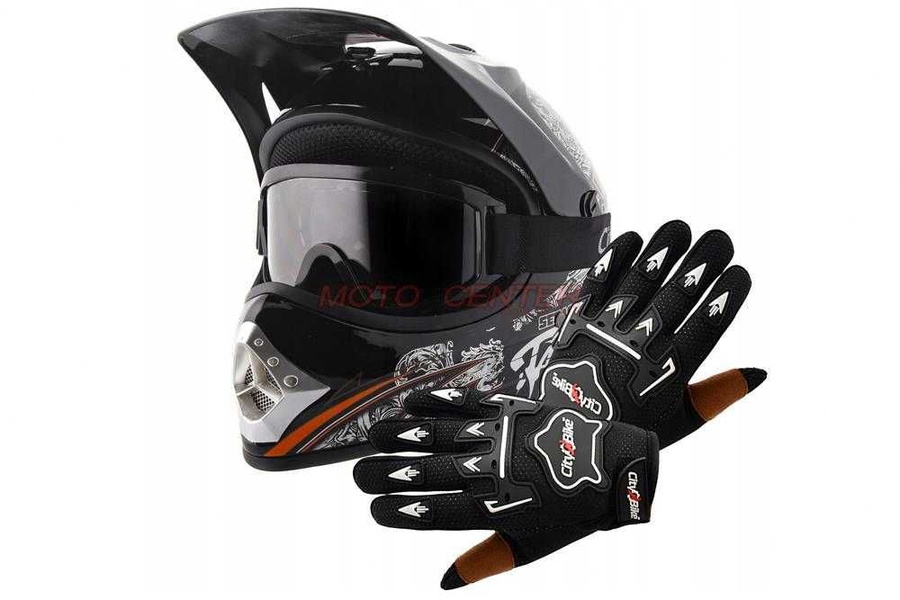 Zestaw Kask Tatan czarny + rękawice + gogle