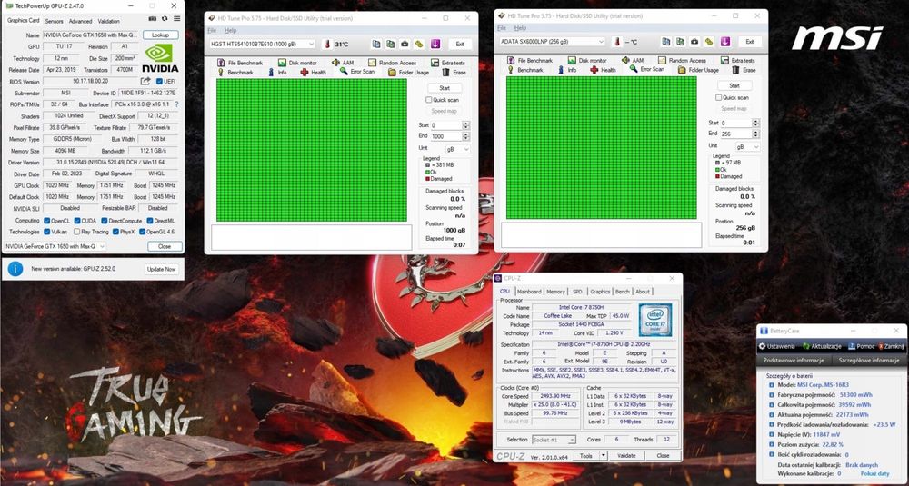 MSI GF63 Thin 8SC i7 8gen GTX 1650 - 4Gb / 8GB RAM