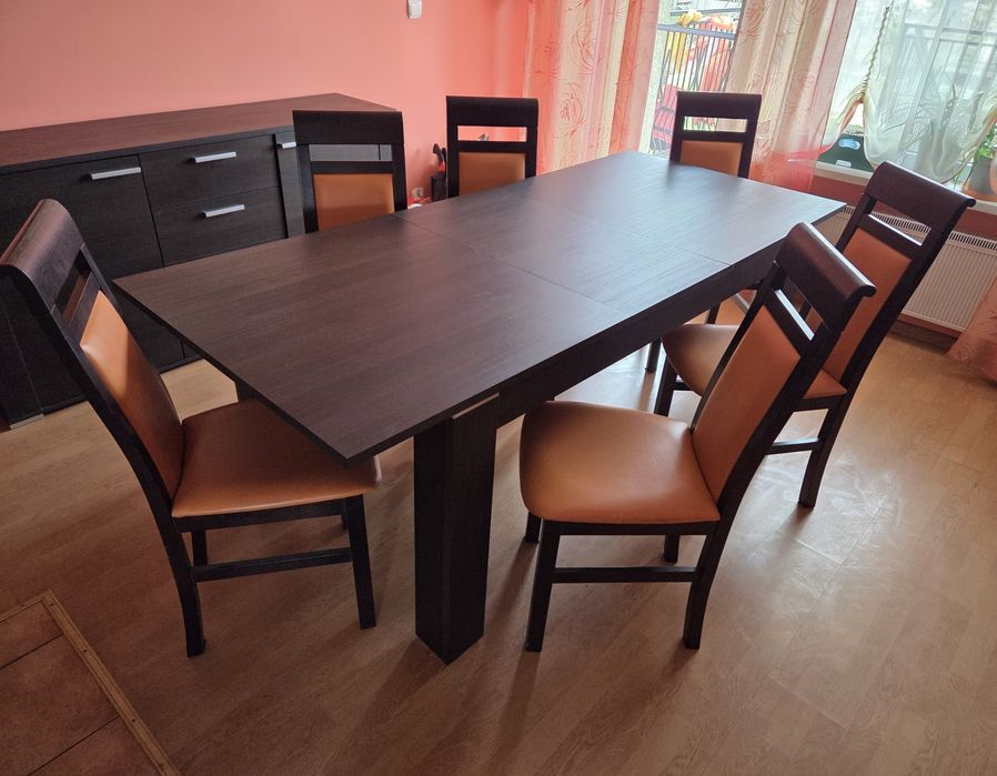 Stół z 6 krzesłami ciemny brąz