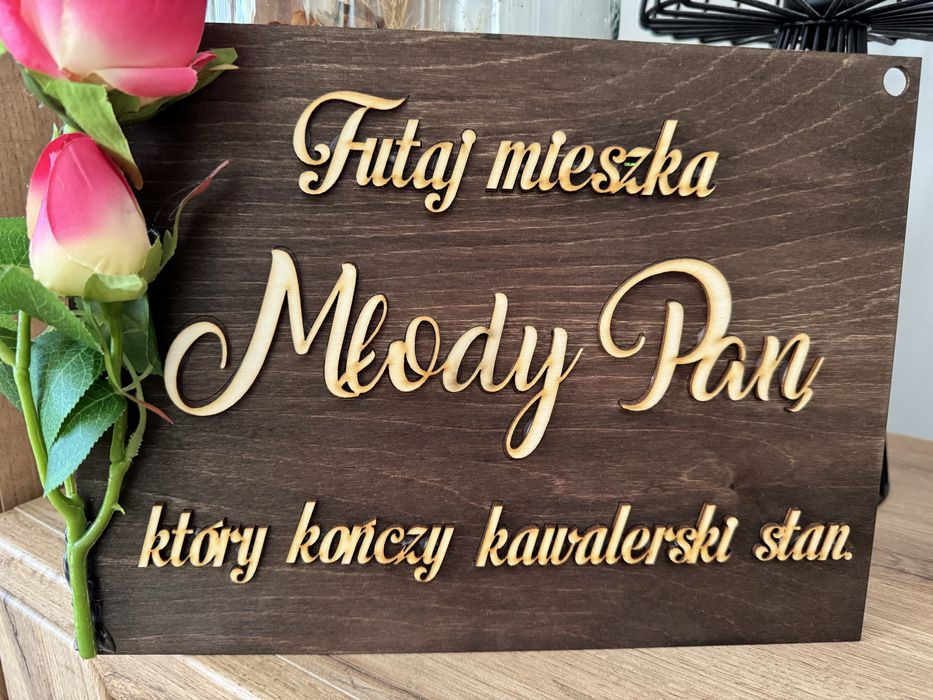 Ślubna tabliczka na drzwi dla pana mlodego