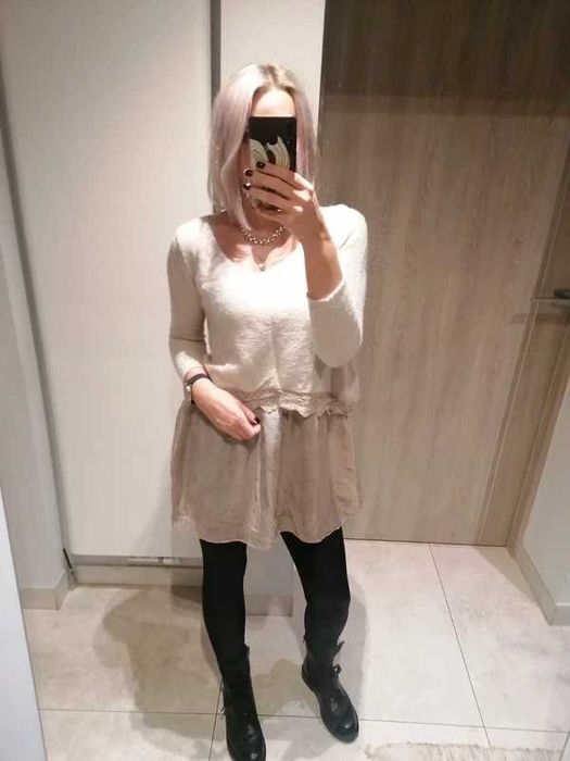 Sweter z jedwabiem rozm. S pudrowy róż