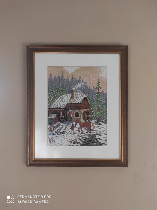 Haft krzyżykowy "Stary młyn wodny"