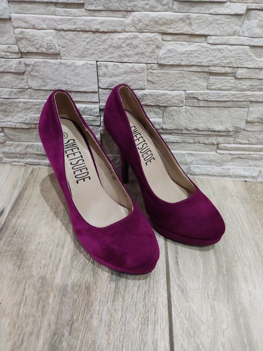 Zamszowe szpilki buty na obcasie fioletowe 39