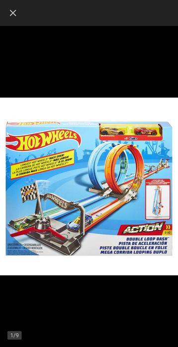 Tor wyścigowy hot wheels  z dwoma pętlami plus dwa autka