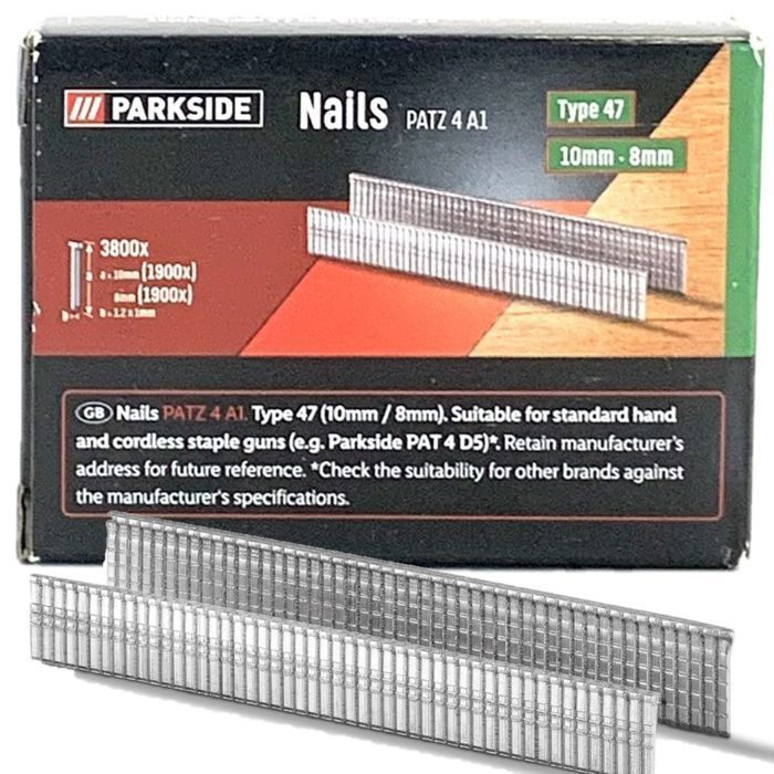 Gwoździe Parkside Sztyfty, 15x 3800 sztuk, 10 mm, zszywki Typ 47 Pat 4