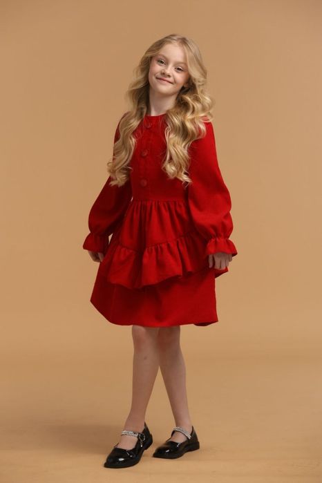 Дитяче плаття червоне з вельвету для дівчинки. Розміри від 122 до 152.