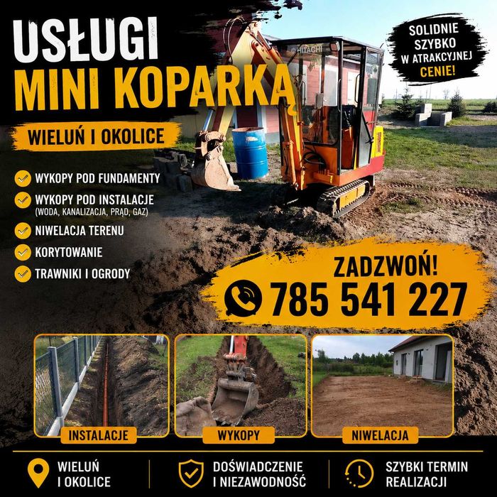 Profesjonalne usługi minikoparką,koparką Wieluń