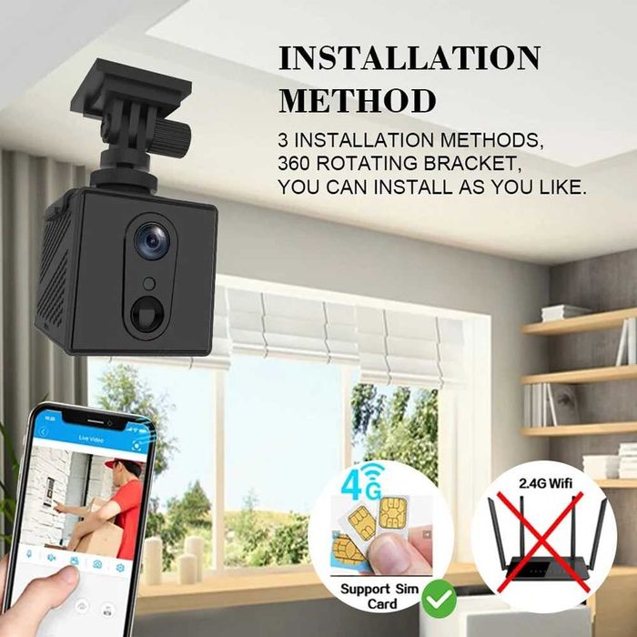 міні 4G camera 5мп нічна, датчик руху CB75 3000мАн батарея сім карта