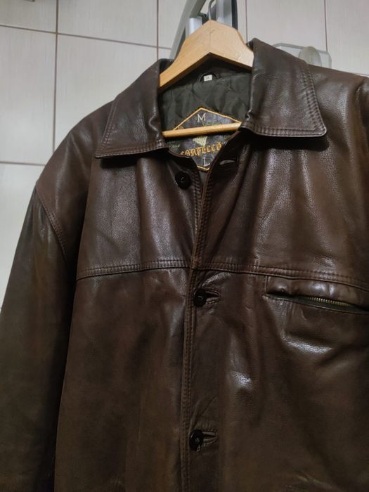 kurtka skórzana XL męska ciemna brązowa kremowa destroyed  retro sk