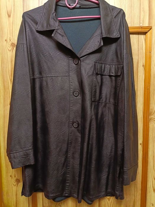 Стильная кожаная рубашка Италия батал оверсайз 50-54р