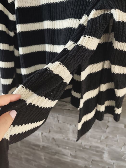 Jesienny oversizowy sweterek w paski H&m r. L-2xl