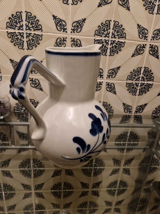 Caneca Viana Tradicional Original Loiça Vianense Azul e Branca Grande