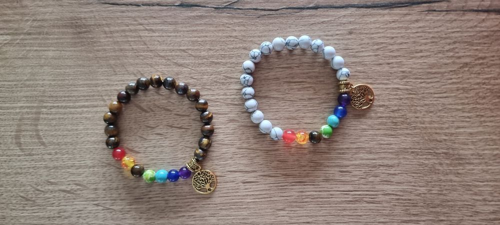Pulseiras 7 Chakras c/ Árvore da Vida, Yin Yang