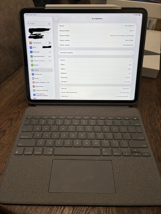 iPad Pro 12,9 M2 Cellular 256 GB + Pencil 2 + Logitech Combo Touch + K&M | idealny dla muzyka