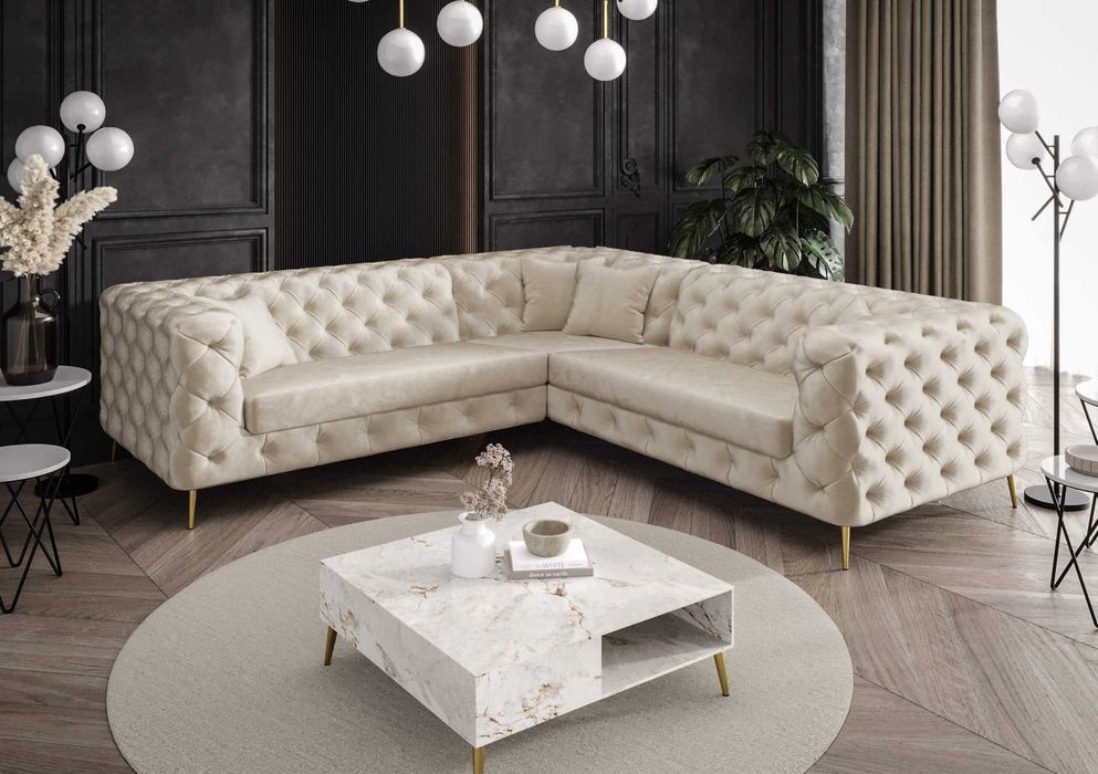 Narożnik Rogówka Chesterfield Pikowany Luksusowy Elegancki VeroLux