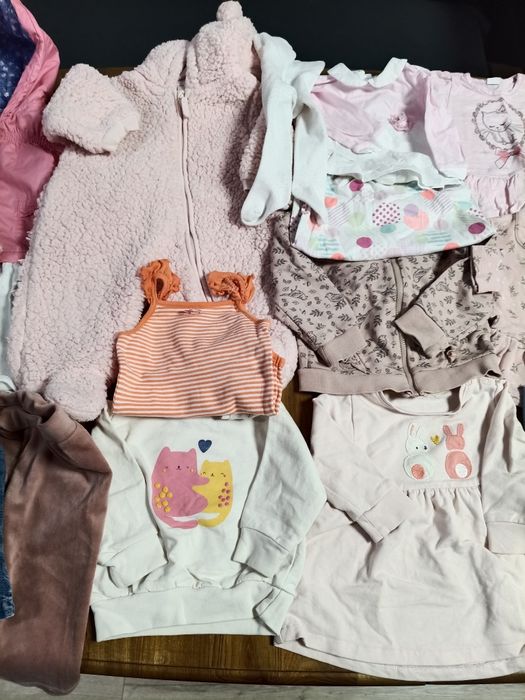 Zestaw paczka ubranek dziewczęcych 28szt - 62/68, kombinezon miś
