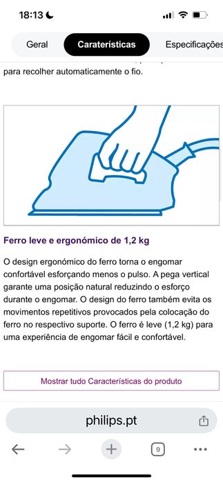 Ferro de passar com caldeira da marca philips