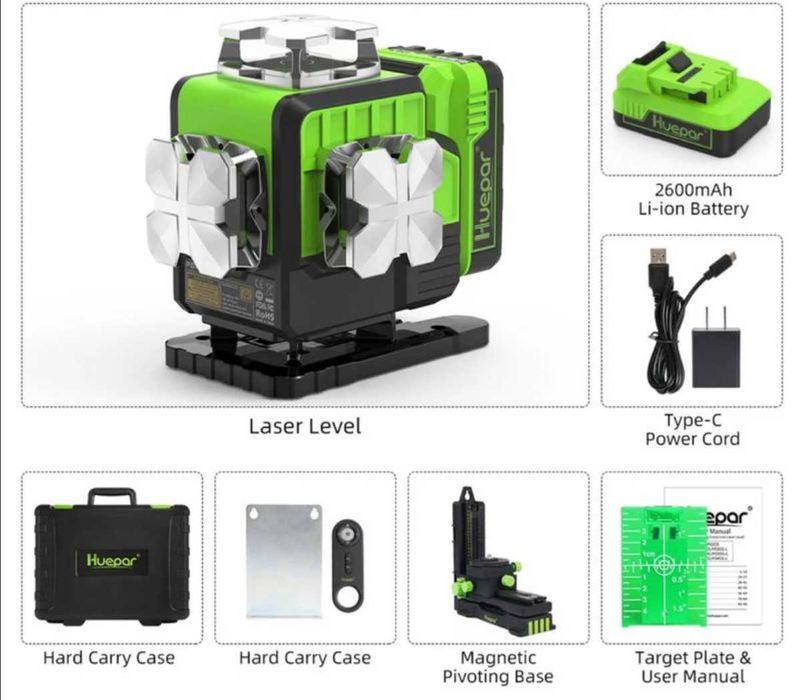 Лазерний рівень нівелір Huepar P04CG 4D 16 ліній Відкаліброванний