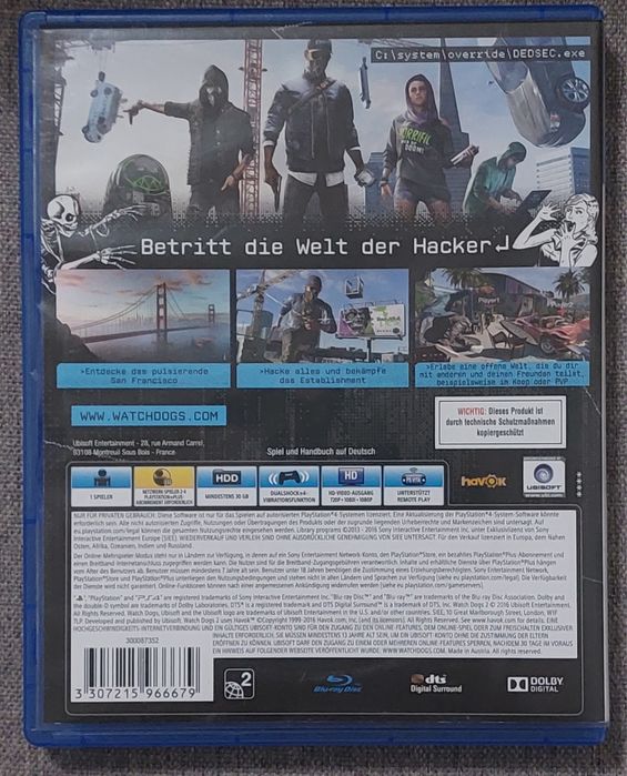 Watch Dogs 2 PS4 | Stan IDEALNY (Płyta włożona tylko 4 razy)