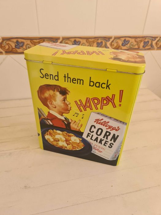 Caixa Cereais Vintage Kellogg's em Metal | Vintage Kellogg's Metal Cereal Tin