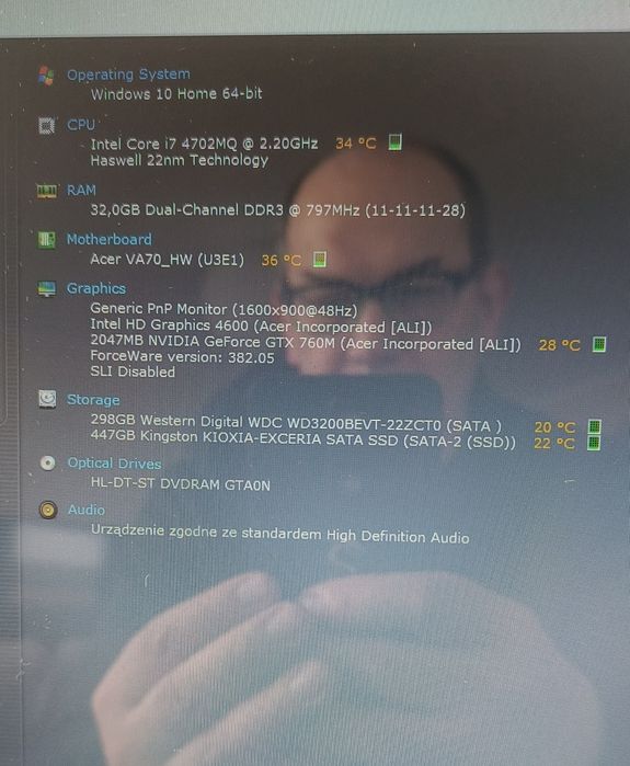 Laptop ACER V3 772G, 17 cali ekran, procesor i7, 32 Gb RAMu, SSD