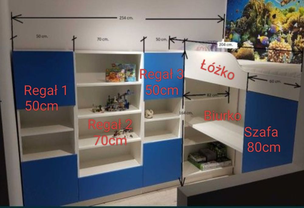 Łóżko pietrowe z biurkiem