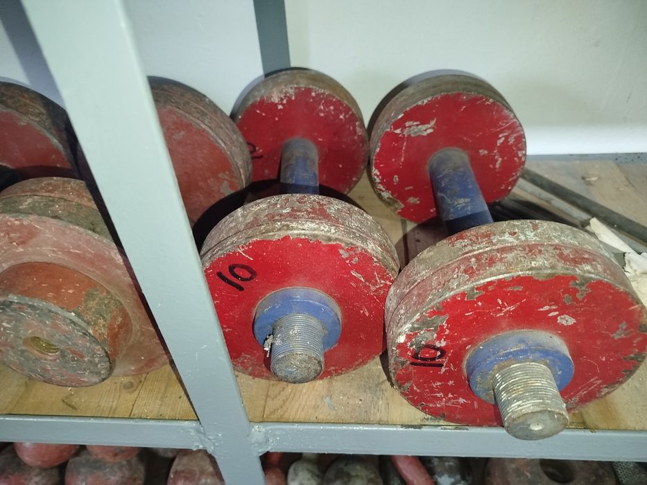 Блины для штанги 55 мм. 25 кг, 15 кг, 10 кг и 5 кг. И гантели 10,20 кг