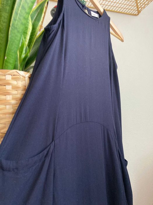 Nowa luźna granatowa sukienka z kieszeniami, jak Risk, S/M
