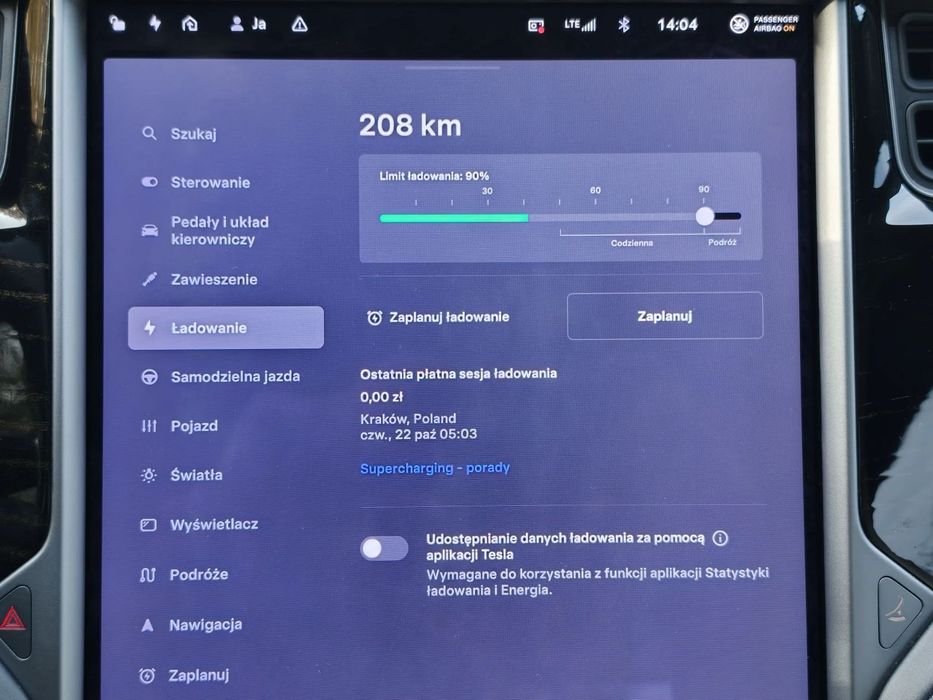 Tesla Model S X Long Range Darmowe Ładowanie Raven FREE SUPER CHARGER
