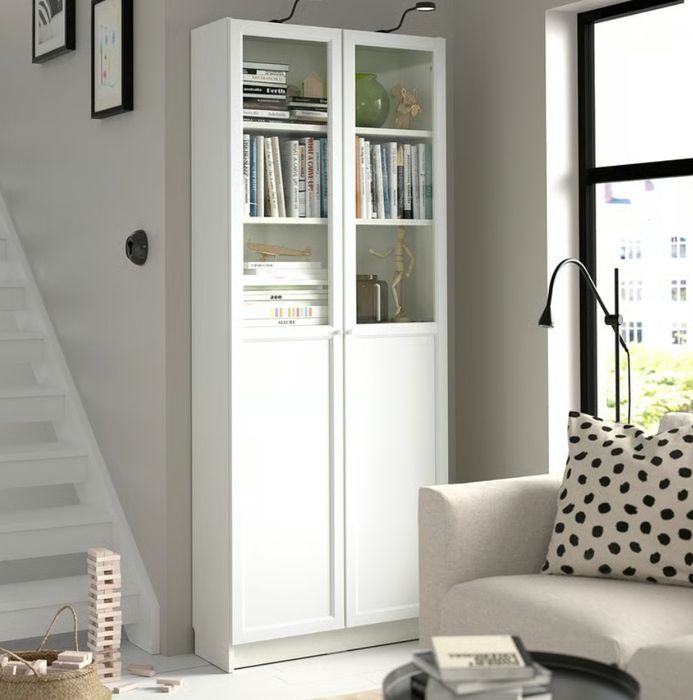 Estante c/painel/portas de vidro, branco, 80x30x202 cm