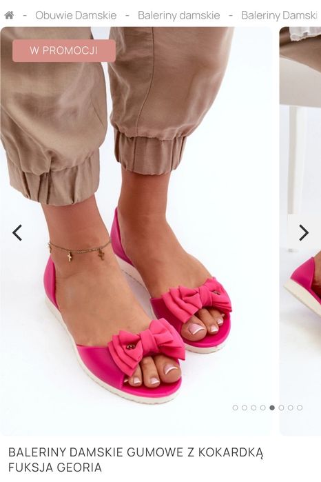 Baleriny damskie gumowe z kokardą 40 rozmiar