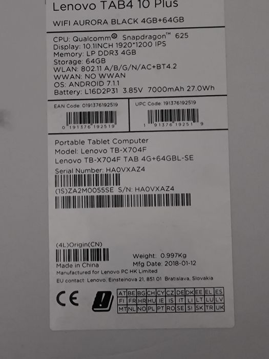 Tablet Lenovo Tab 4 10 Plus64861746081410123