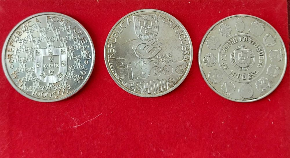 3 moedas 1000 escudos prata