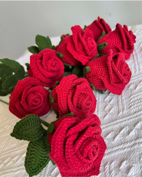 Вязаная роза, цветы вязаные, букет роз, троянди, букет на подарок