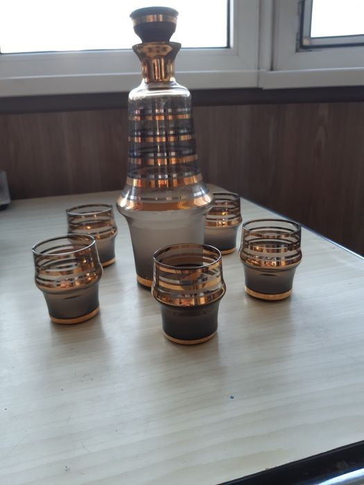 Набор: Графин и 5 стаканчиков Чехословакия.1970г. Богемское стекло.Оде