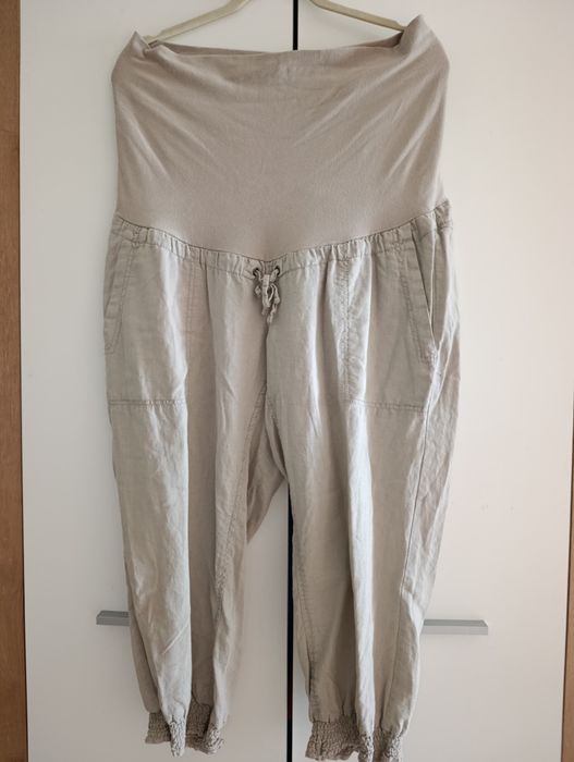Lniane spodnie ciążowe H&M Mama len bawełna 44 XXL