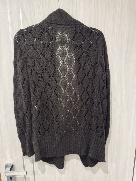Sweter kardigan ażurowy brąz czekolada z połyskującą nitką Reserved M