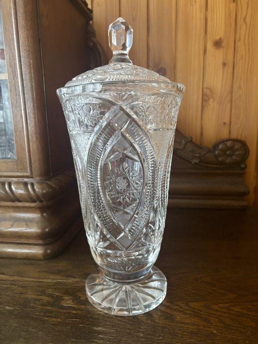 Duzy krysztalowy wazon PRL oryginalny krysztal