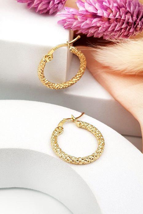 Złote kolczyki. Kółka. Diamentowane. Nowe