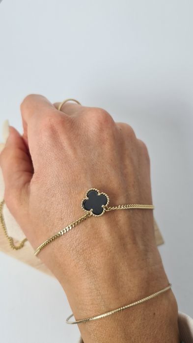 Nowy złoty łańcuszek typu Van Cleef czarna koniczyna pancerka p. 585