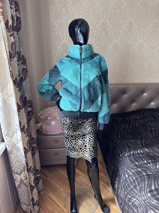 Бомбер з норки 42-44, шуба норка, Греція, зелений колір, плюшевий