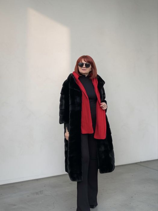 Шуба норкова Black glama оверсайз 110 см р.48-54