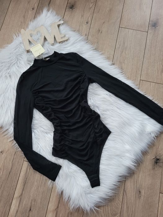 Czarne body siatka z marszczeniem s/m